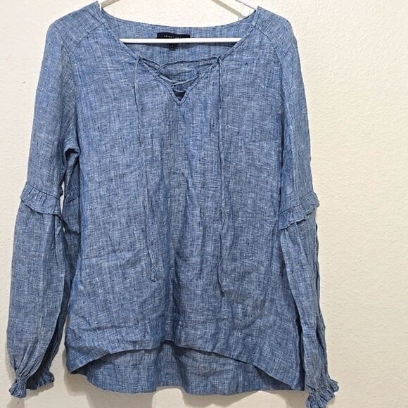 Sanctuary Lila Linen Lace-up Top Balloon Sleeve Top S - Picture 1 of 8